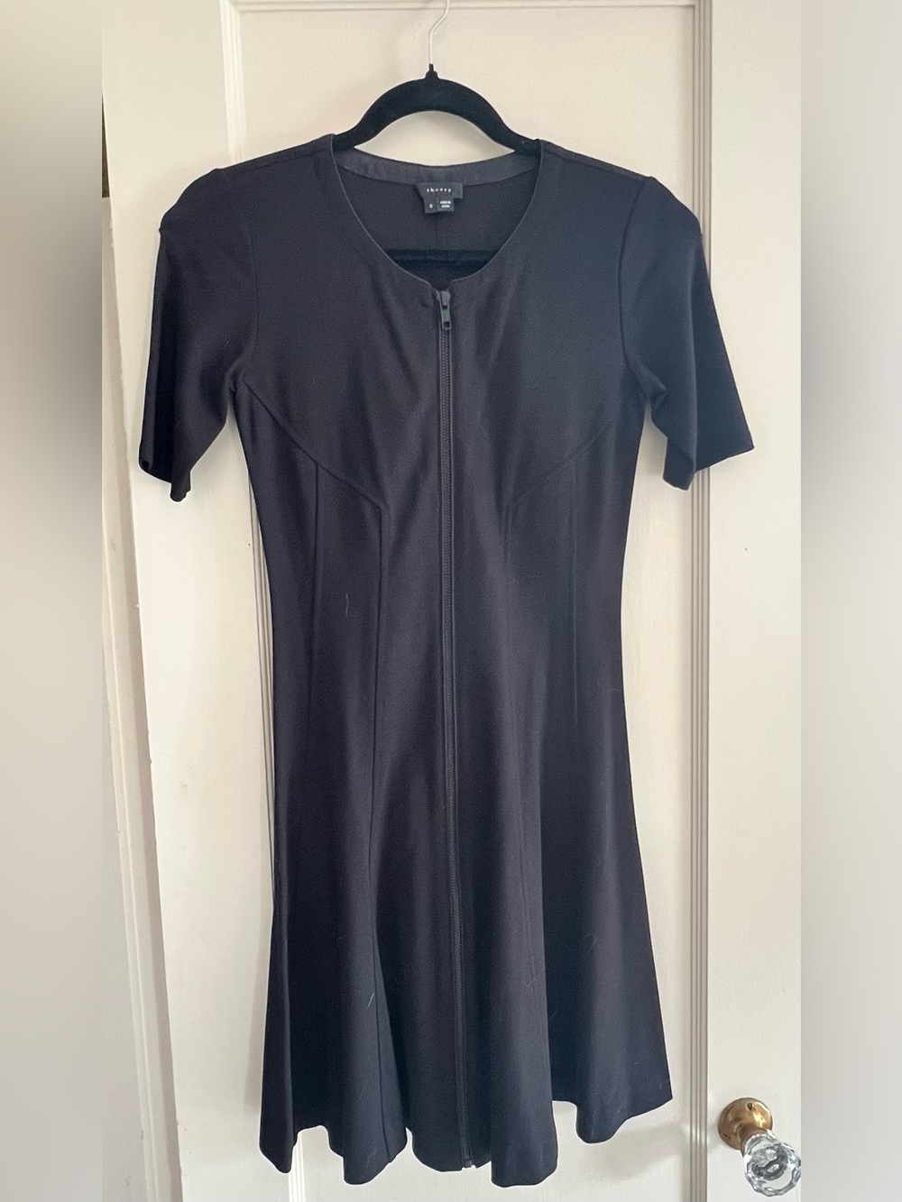 Theory Black Zip-Front Midi Dress
